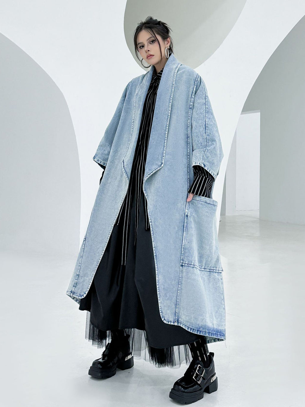 Scarf tie blouse and denim pants series 