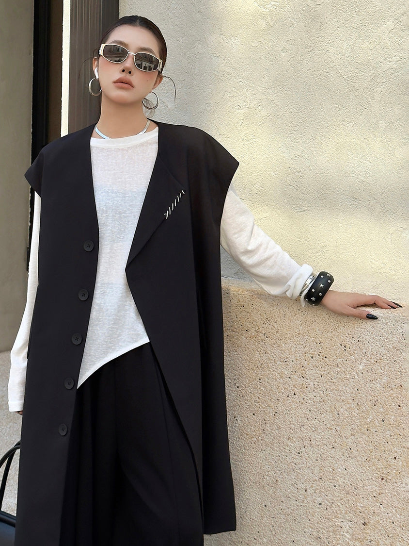 ノーカラードロップロングベスト