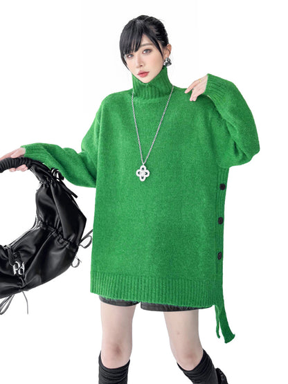 サイドボタンハイネックニットトップ