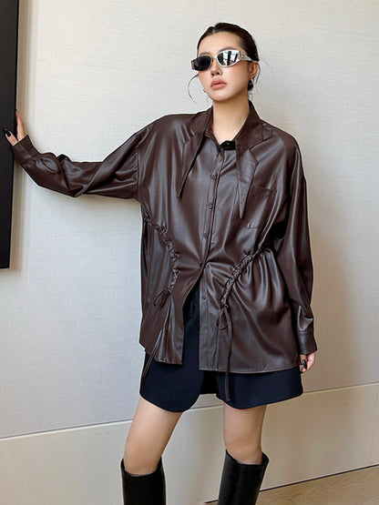 サテンライクギャザーブラウス