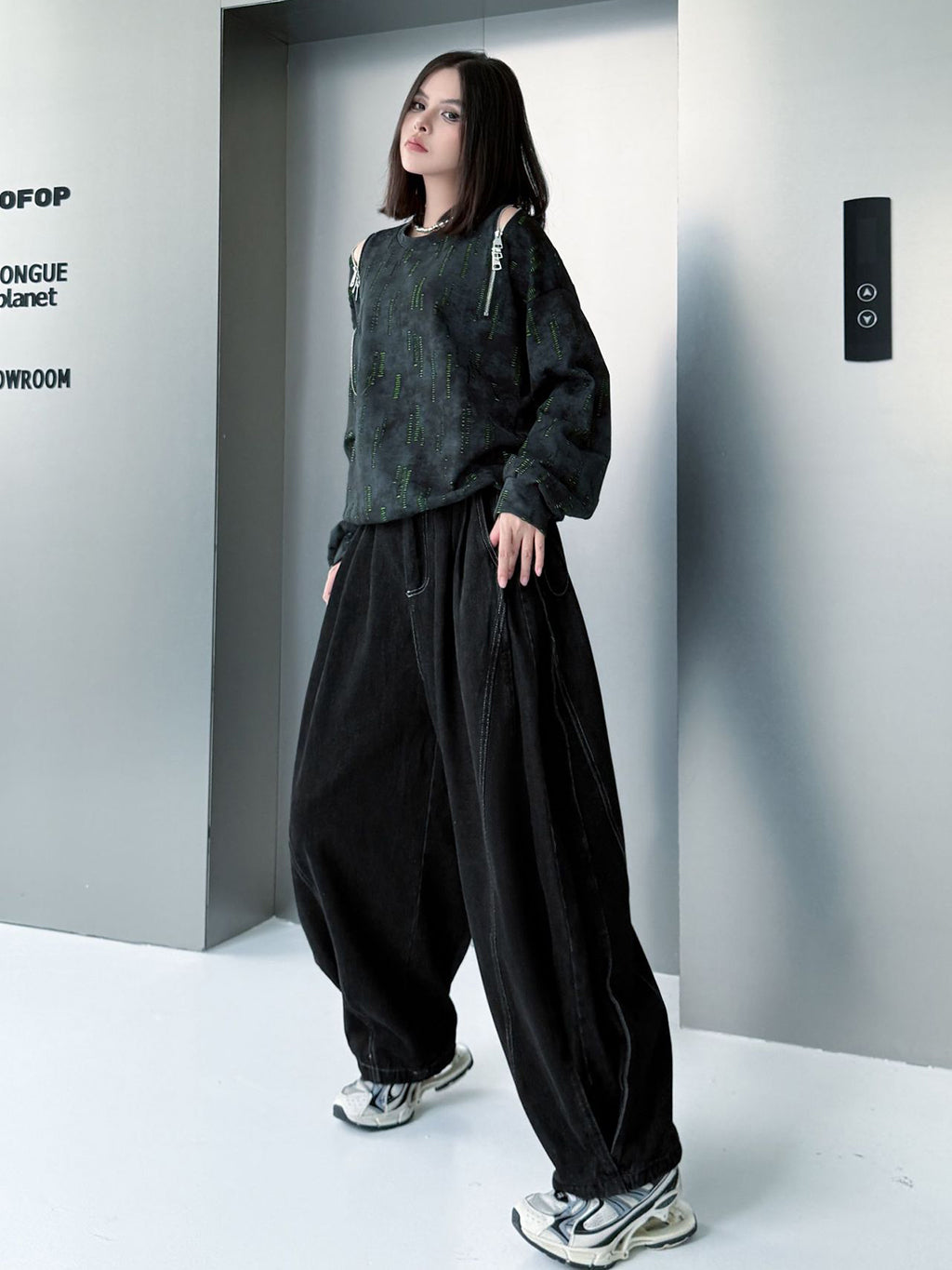 ウォッシュデニムワイドパンツ