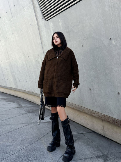 ジップアップリブカラーカーディガン