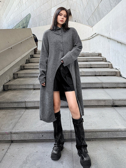 ハイネックフロントスリットニットトップ