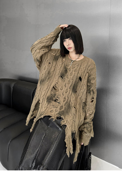 ディストレストケーブルニットトップ