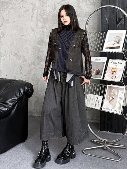 デニムピンストライプレイヤードベスト