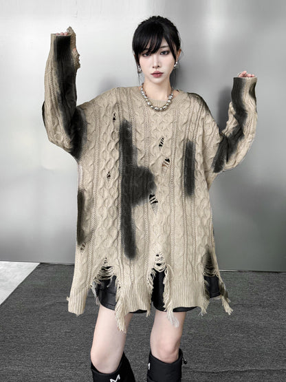 ダメージグラデケーブルセーター