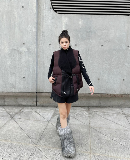 シープカラーブロックダウンベスト