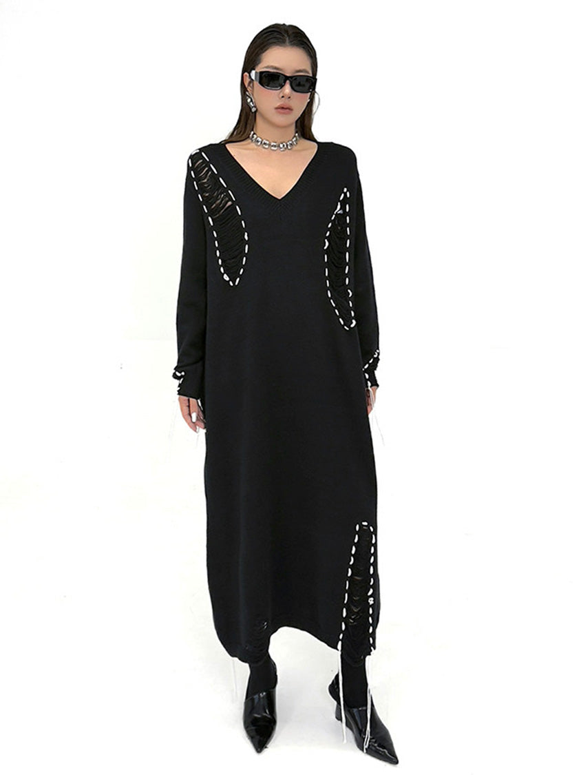 ダメージステッチニットドレス