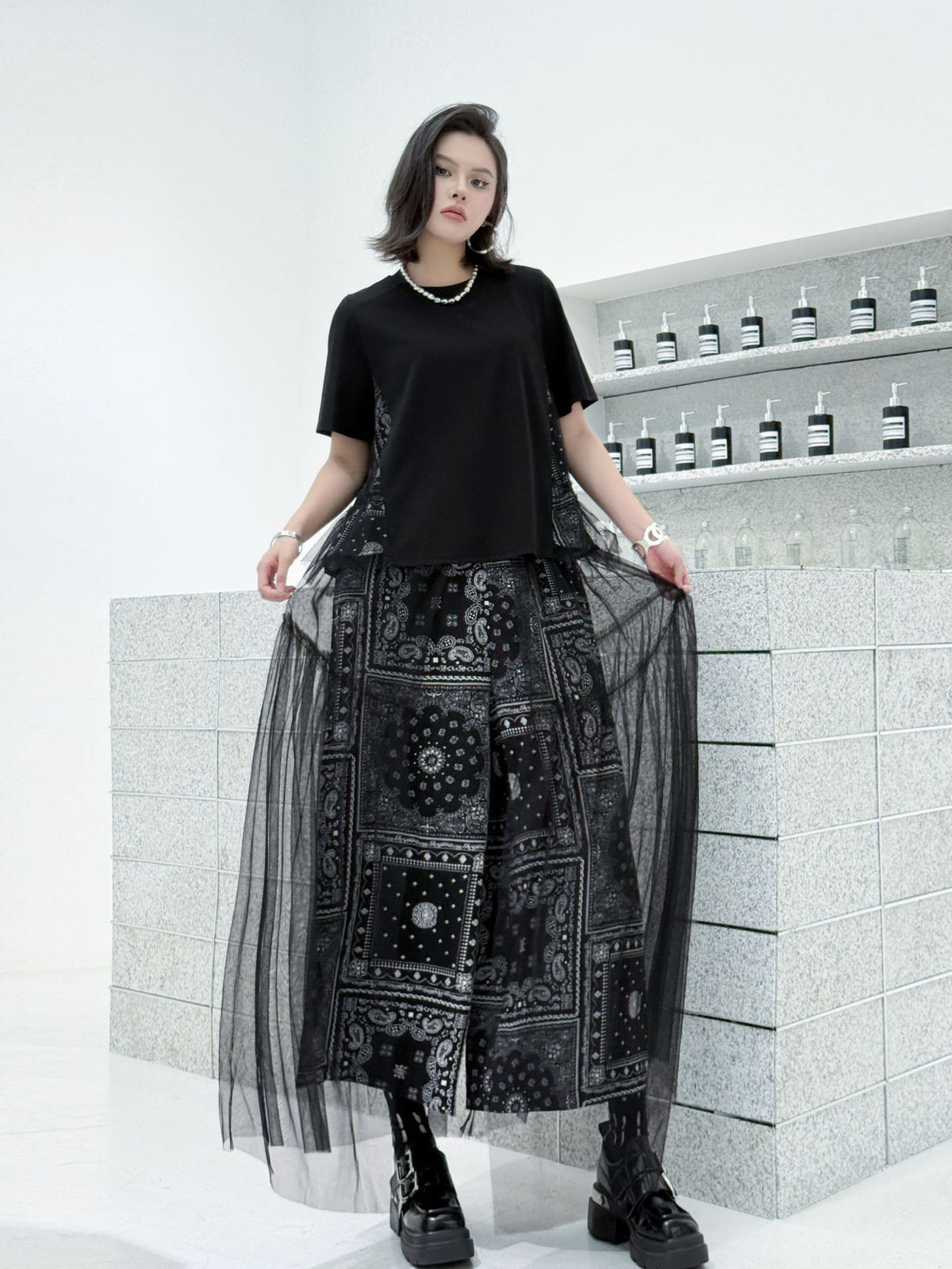 Scarf tie blouse and denim pants series 