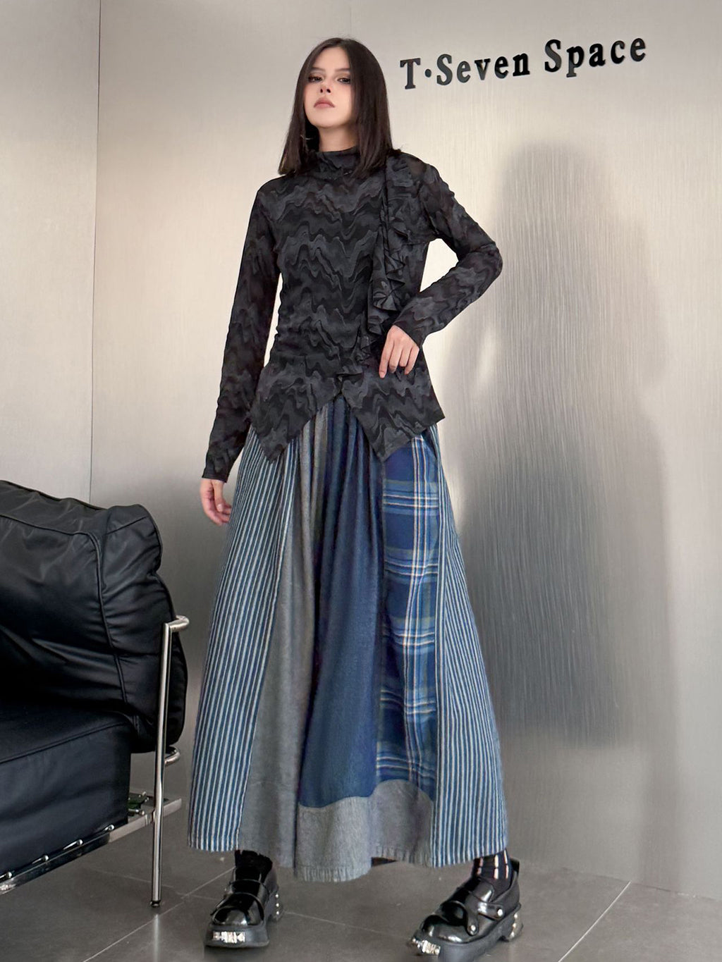Scarf tie blouse and denim pants series 