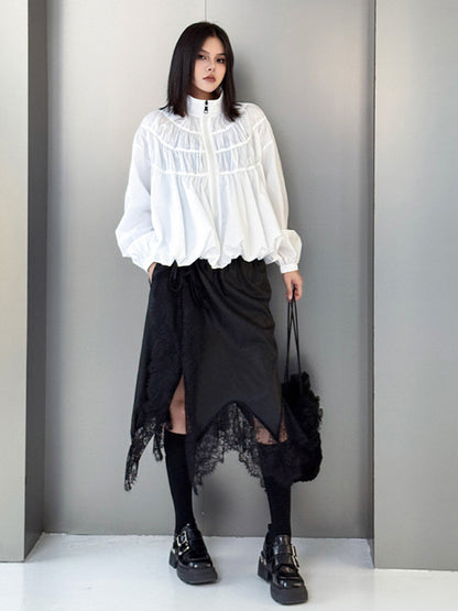 シャーリングスタンドカラーブラウス