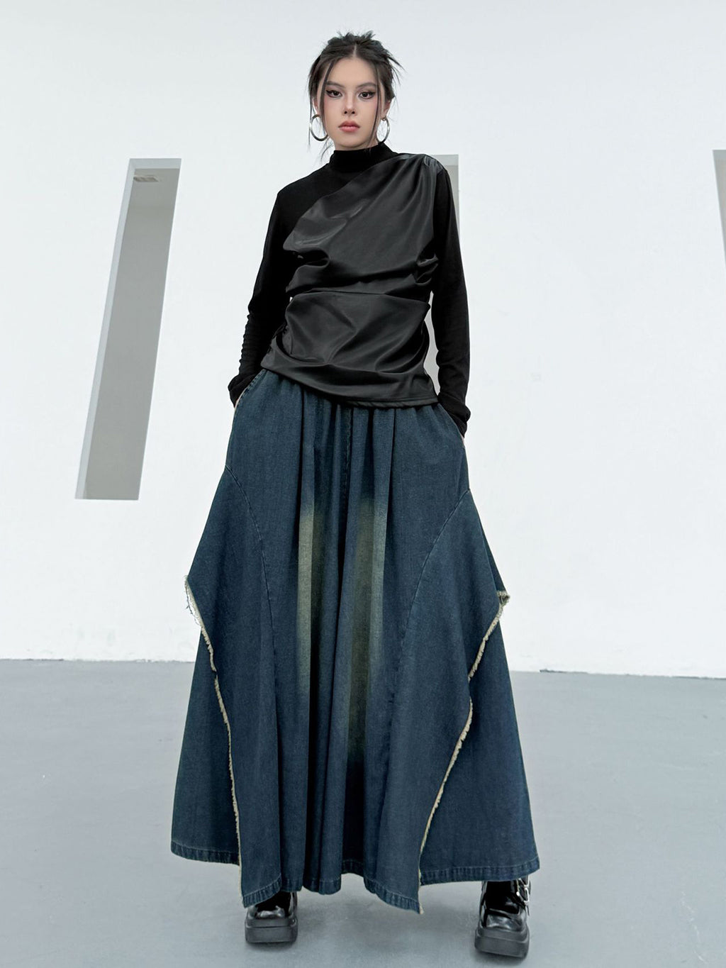 Scarf tie blouse and denim pants series 