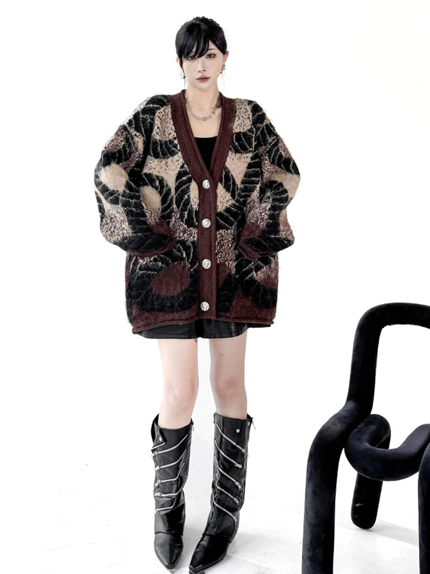 アブストラクトジャカードカーディガン