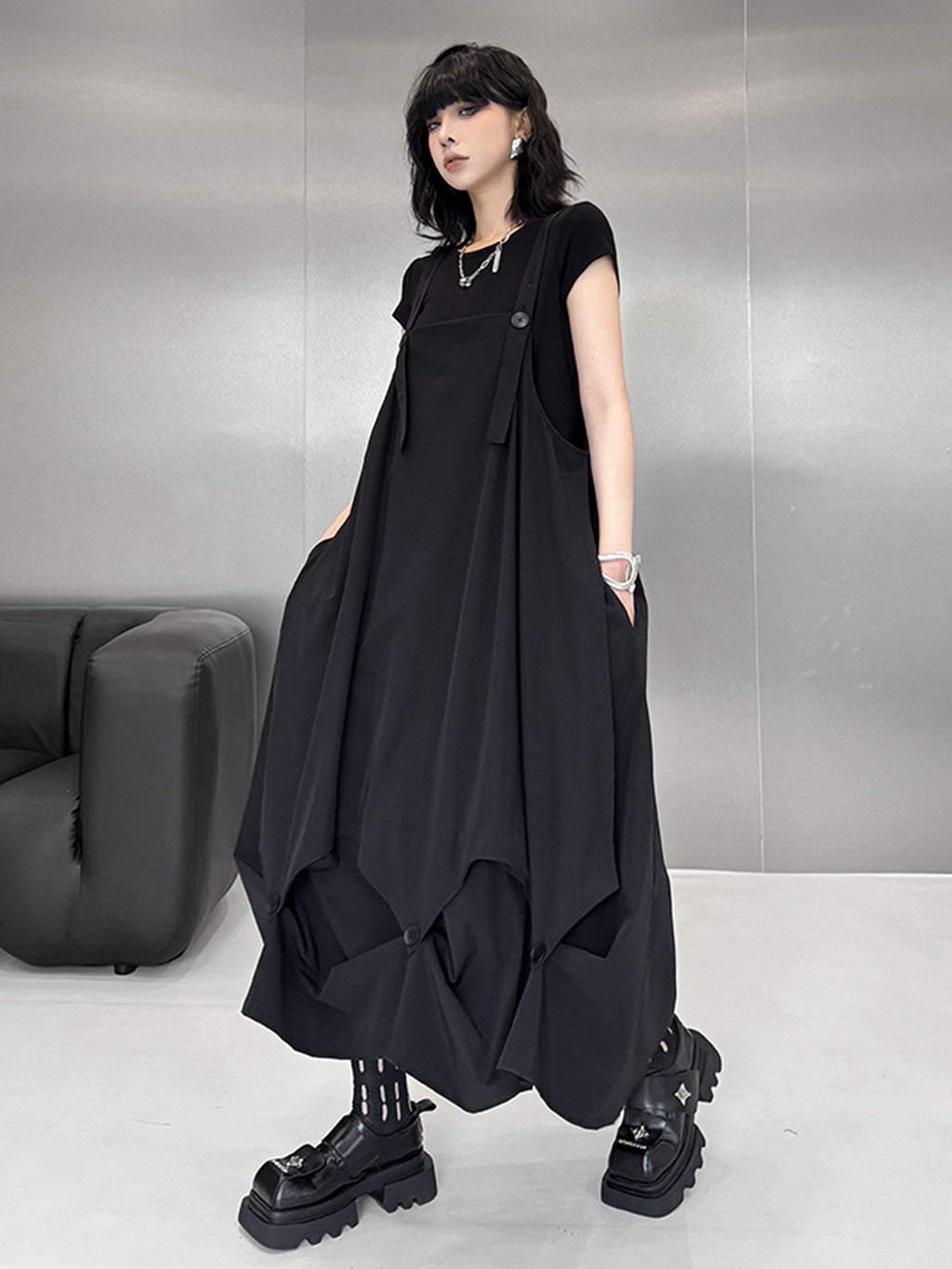 suspender drape dress