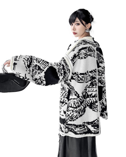 グラフィックジャカードカーディガン