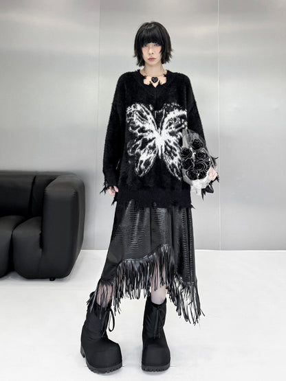 バタフライフェザーニットトップス