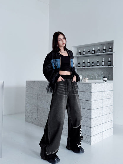 レイヤードデニムワイドパンツ