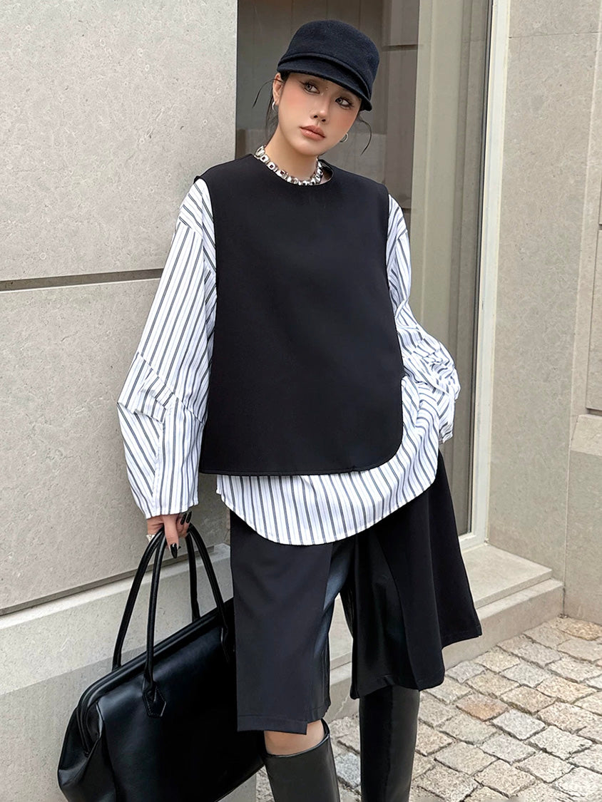 ストライプレイヤードモードブラウス