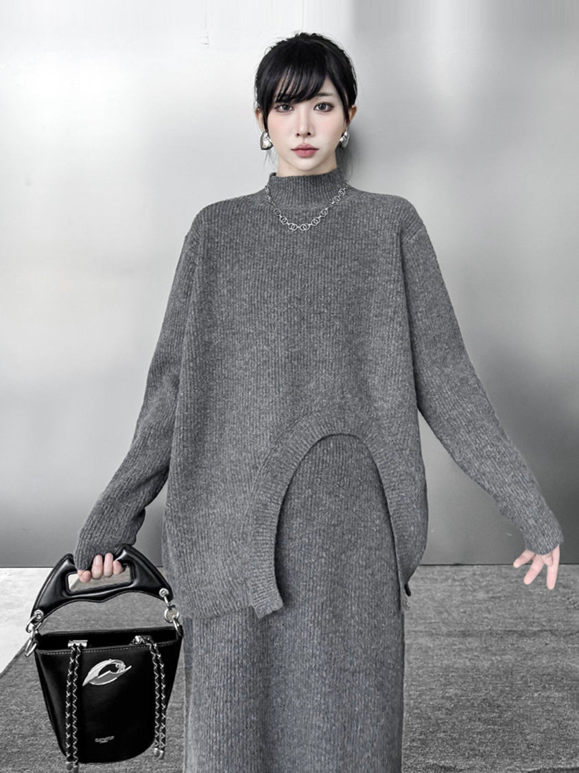 アーチカットニットトップ＆スカート