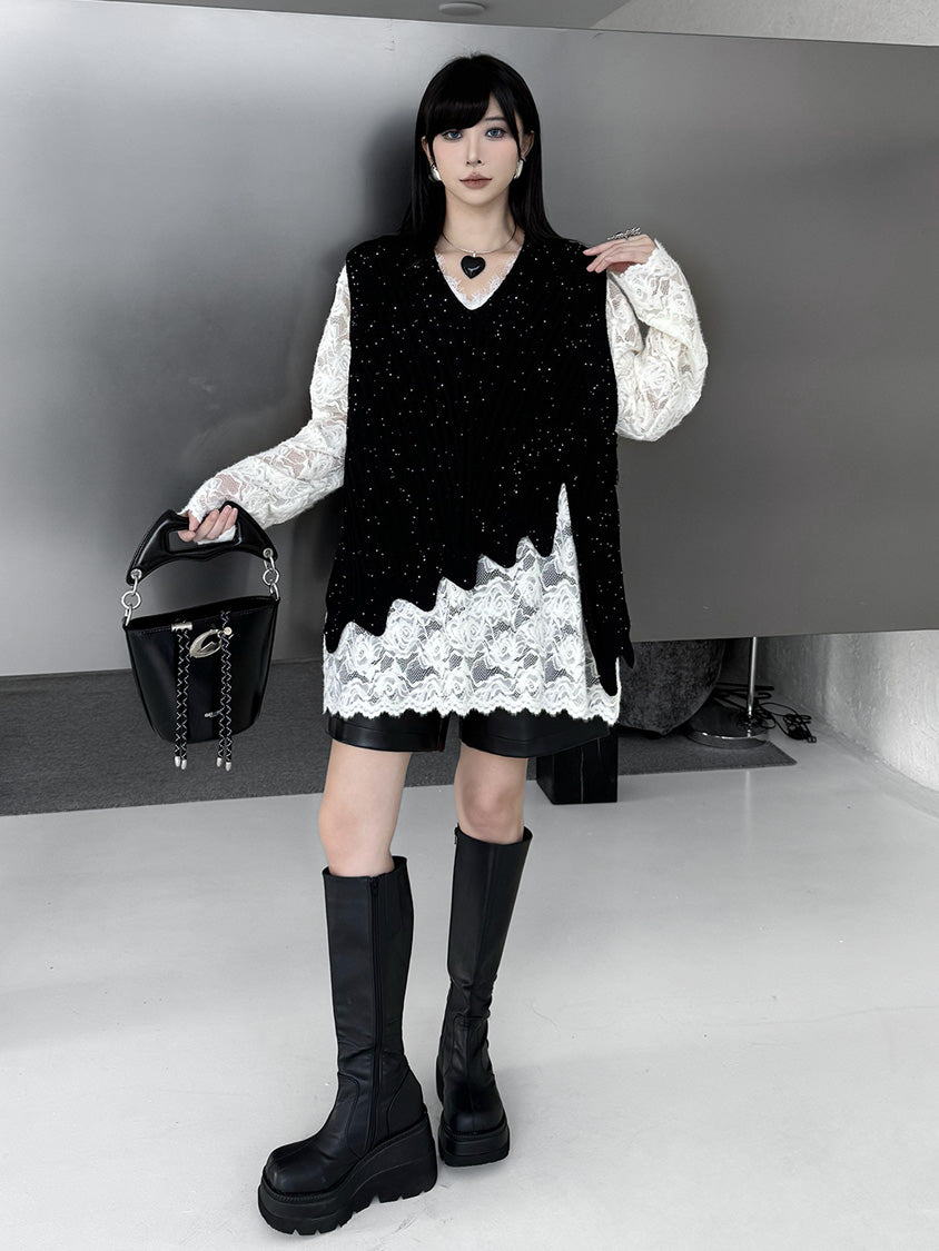 Mesh stitch top and skirt