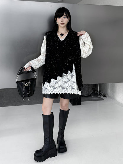 Mesh stitch top and skirt