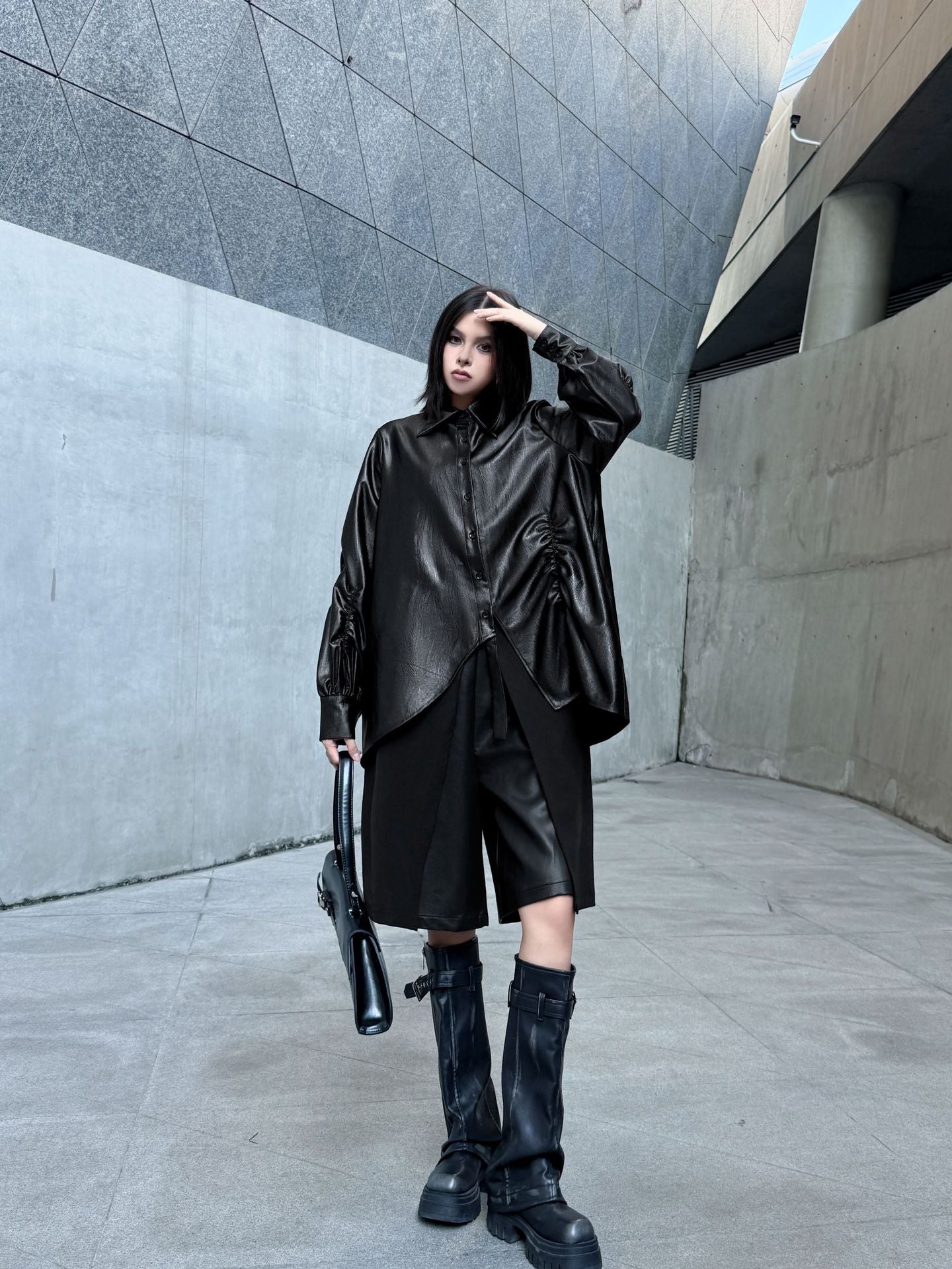 ギャザースリーブシャツブラウス