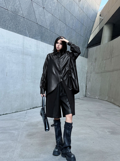 ギャザースリーブシャツブラウス