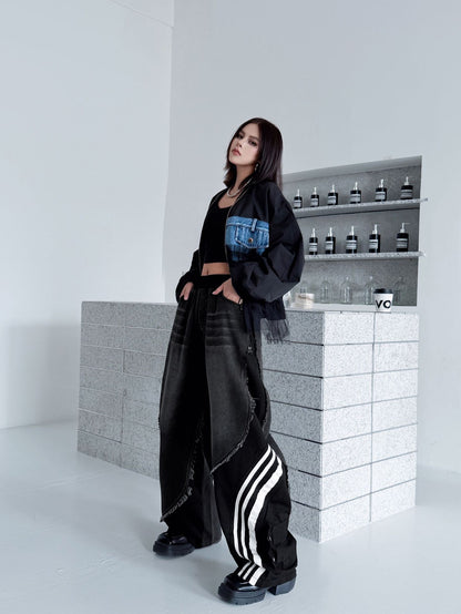 レイヤードデニムワイドパンツ