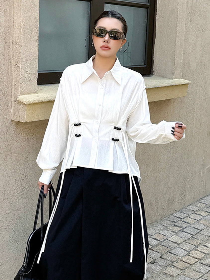 リネンブレンドギャザーブラウス