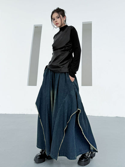 Scarf tie blouse and denim pants series 