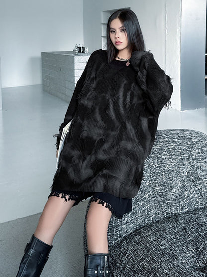 ディストレストチェックニットトップス