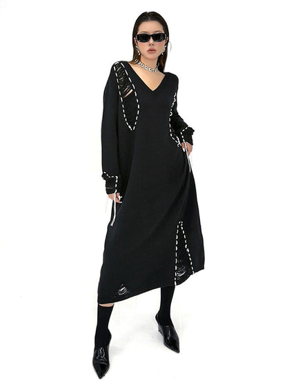 ダメージステッチニットドレス