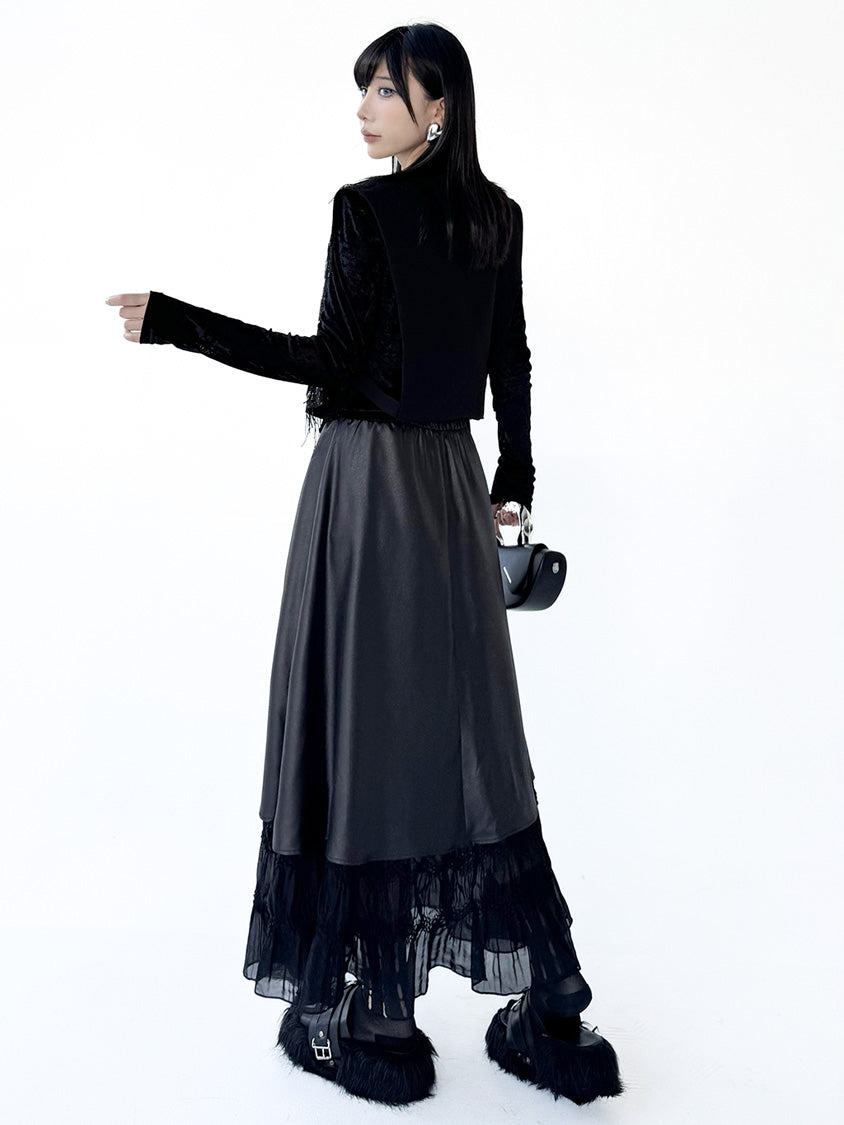 Mesh stitch top and skirt