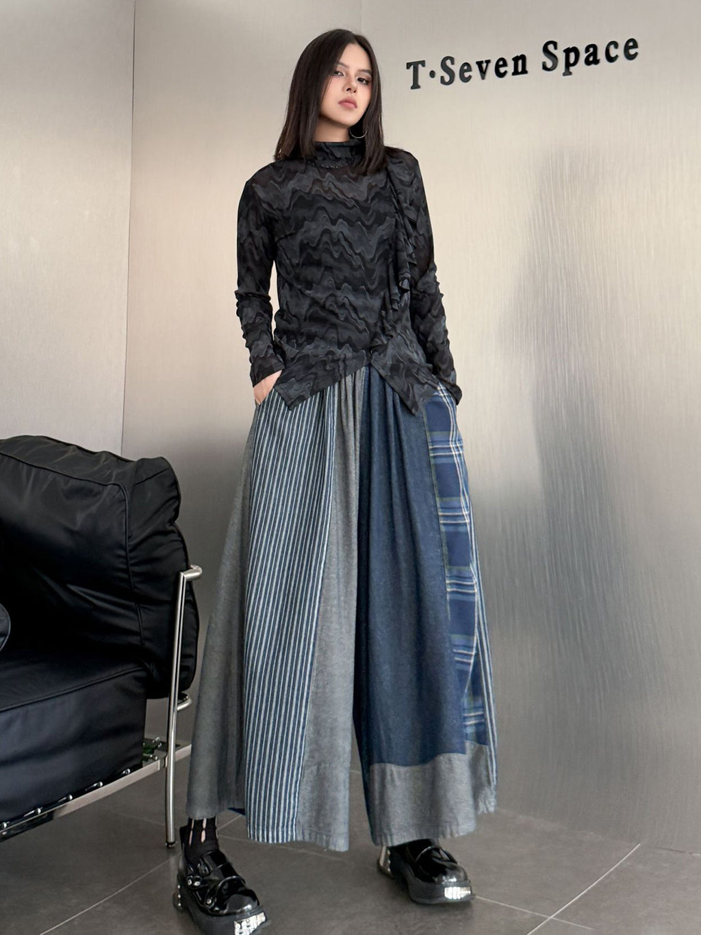 Scarf tie blouse and denim pants series 