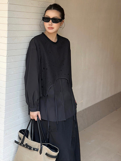 ドットストライプレイヤードブラウス