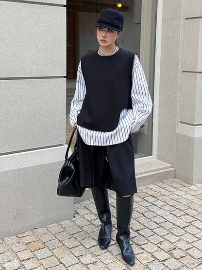 ストライプレイヤードモードブラウス