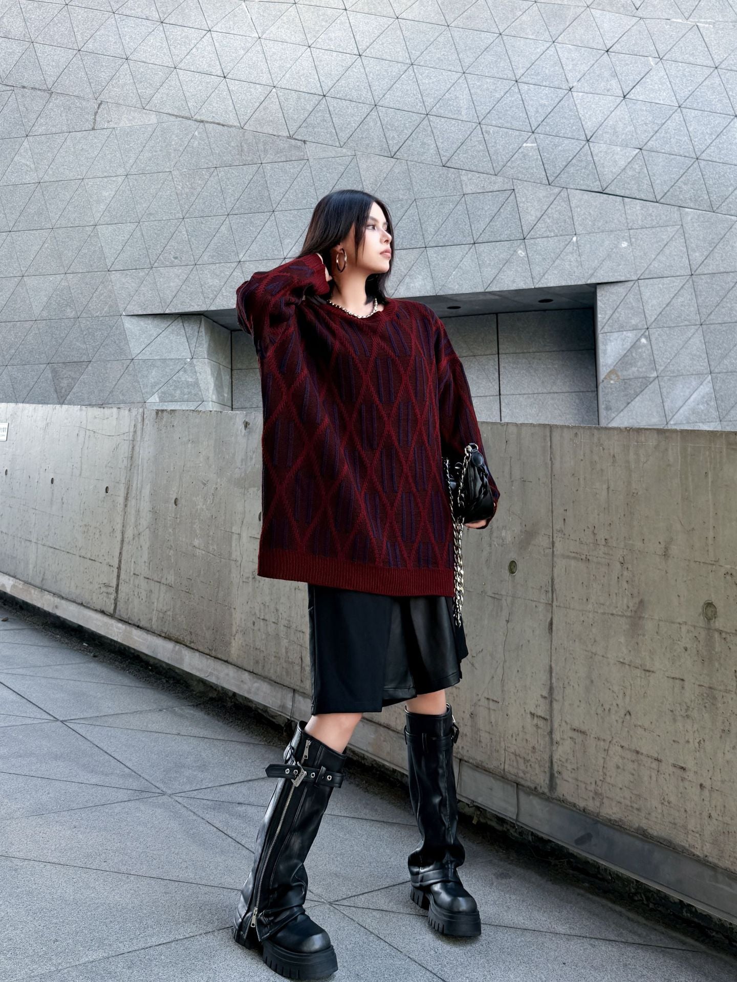 ジオメトリックニットプルオーバー