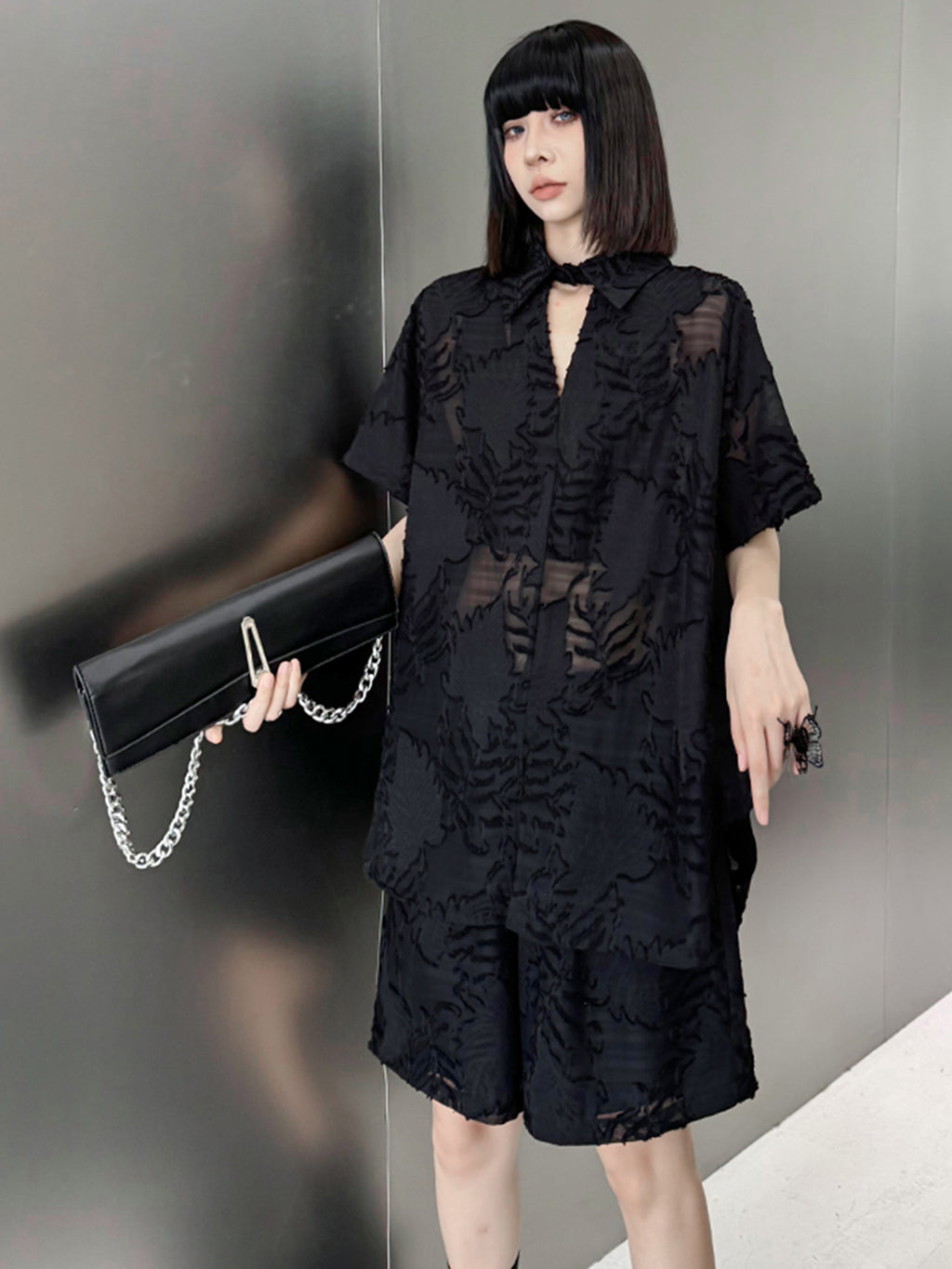 Sheer jacquard shirt and shorts 