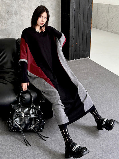 トライカラーニットドレス