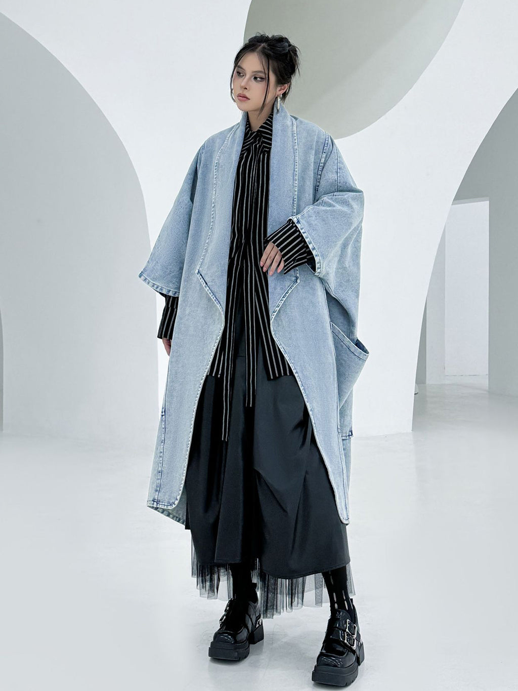 Scarf tie blouse and denim pants series 