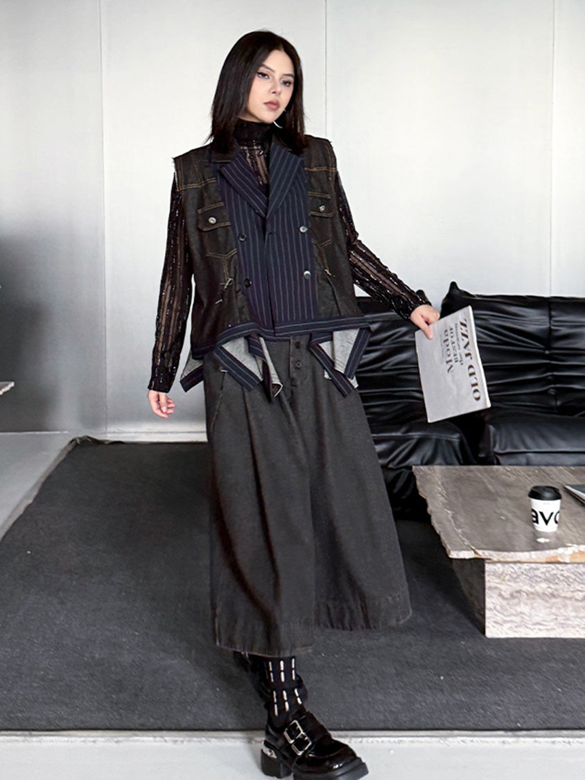 デニムピンストライプレイヤードベスト