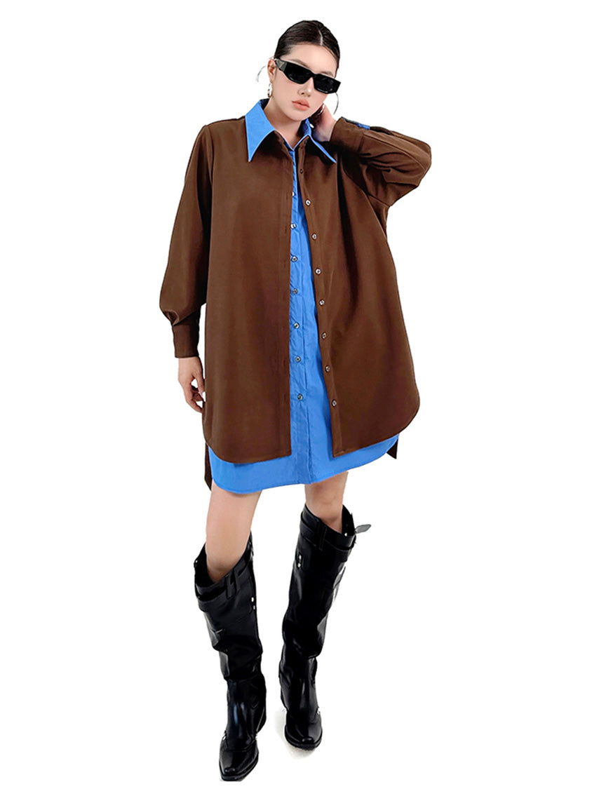 レイヤードカラーロングシャツドレス