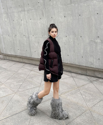 シープカラーブロックダウンベスト