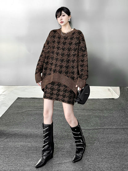 ハウンドトゥースニットトップス＆スカート