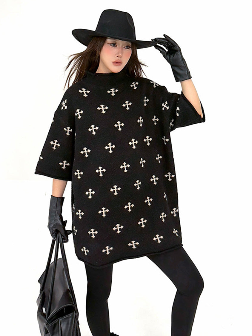 クロスパターンニットトップ