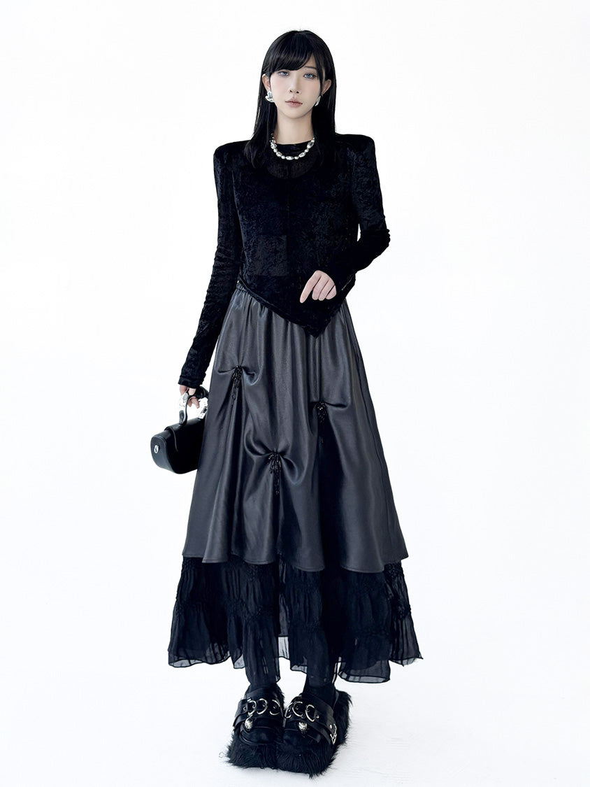 Mesh stitch top and skirt