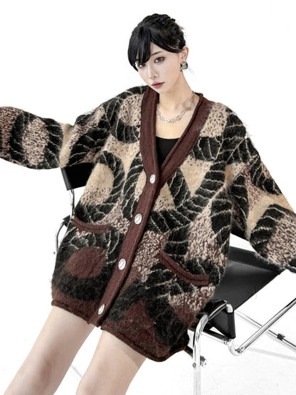 アブストラクトジャカードカーディガン