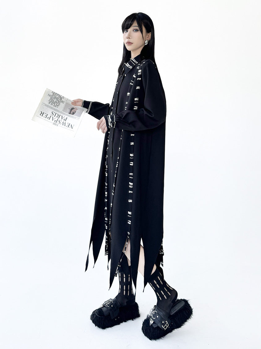 ストライプリボンヘムシャツドレス