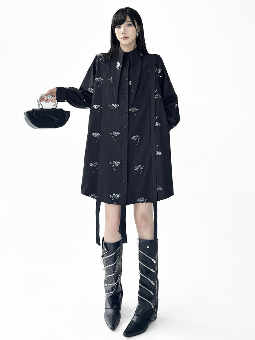 スパークルフローラルロングブラウス