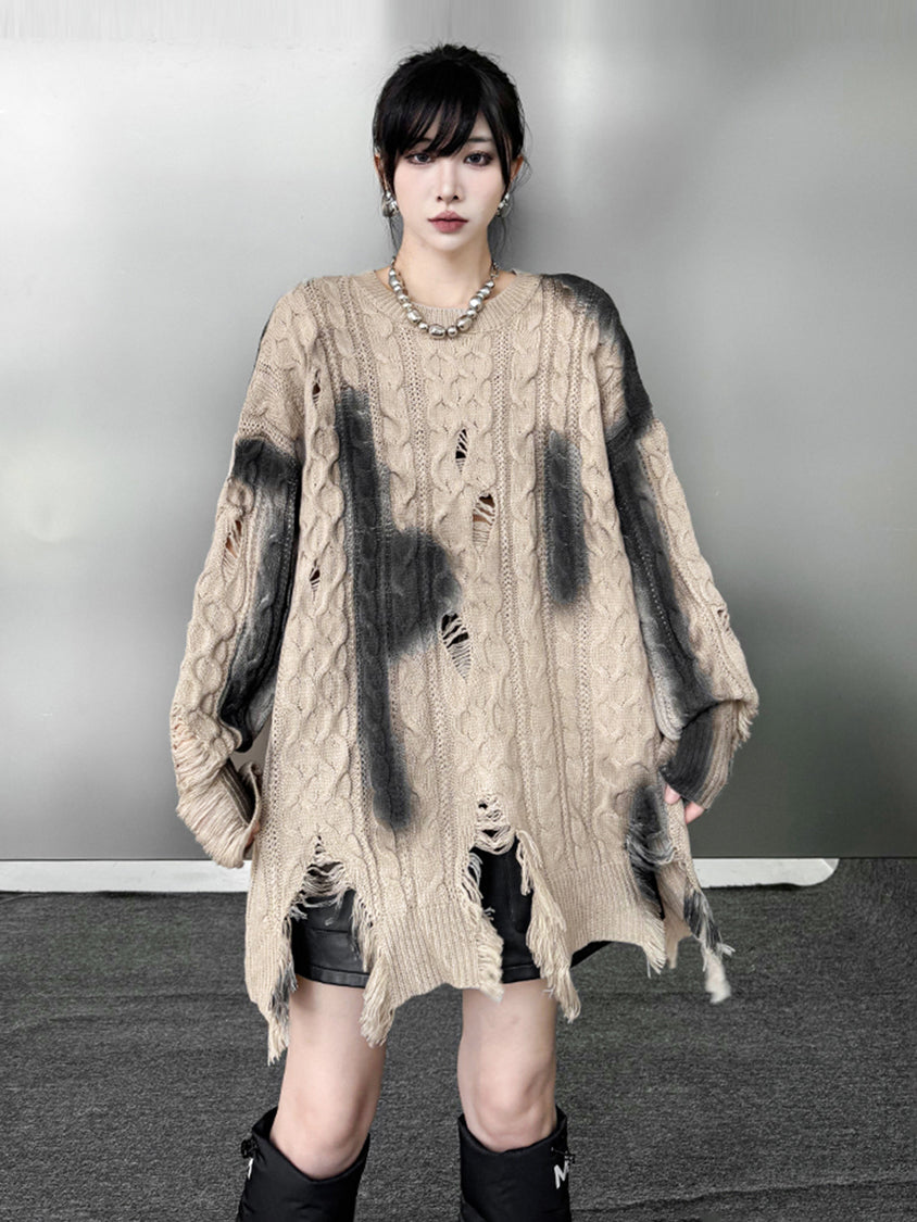 ダメージグラデケーブルセーター